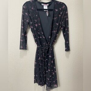 Black floral wrap dress